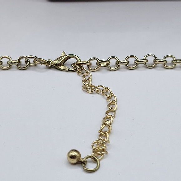 Faux Pearl Cabachon Gold Tone Bib Statement Waterfall Necklace - Picture 8 of 9